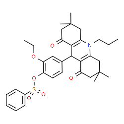 ChemSpider 2D Image | 2-Ethoxy-4-(3,3,6,6-tetramethyl-1,8-dioxo-10-propyl-1,2,3,4,5,6,7,8,9,10-decahydro-9-acridinyl)phenyl benzenesulfonate | C34H41NO6S