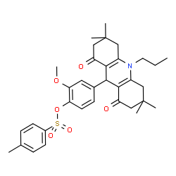 ChemSpider 2D Image | 2-Methoxy-4-(3,3,6,6-tetramethyl-1,8-dioxo-10-propyl-1,2,3,4,5,6,7,8,9,10-decahydro-9-acridinyl)phenyl 4-methylbenzenesulfonate | C34H41NO6S