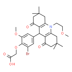 ChemSpider 2D Image | {2-Bromo-6-methoxy-4-[10-(2-methoxyethyl)-3,3,6,6-tetramethyl-1,8-dioxo-1,2,3,4,5,6,7,8,9,10-decahydro-9-acridinyl]phenoxy}acetic acid | C29H36BrNO7