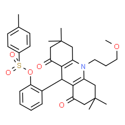 ChemSpider 2D Image | 2-[10-(3-Methoxypropyl)-3,3,6,6-tetramethyl-1,8-dioxo-1,2,3,4,5,6,7,8,9,10-decahydro-9-acridinyl]phenyl 4-methylbenzenesulfonate | C34H41NO6S