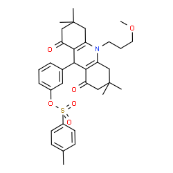 ChemSpider 2D Image | 3-[10-(3-Methoxypropyl)-3,3,6,6-tetramethyl-1,8-dioxo-1,2,3,4,5,6,7,8,9,10-decahydro-9-acridinyl]phenyl 4-methylbenzenesulfonate | C34H41NO6S