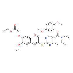 ChemSpider 2D Image | Ethyl (4-{(E)-[6-(diethylcarbamoyl)-5-(2,5-dimethoxyphenyl)-7-methyl-3-oxo-5H-[1,3]thiazolo[3,2-a]pyrimidin-2(3H)-ylidene]methyl}-2-ethoxyphenoxy)acetate | C33H39N3O8S