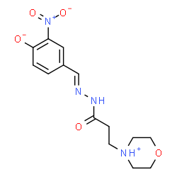 ChemSpider 2D Image | 4-[(E)-{[3-(Morpholin-4-ium-4-yl)propanoyl]hydrazono}methyl]-2-nitrophenolate | C14H18N4O5