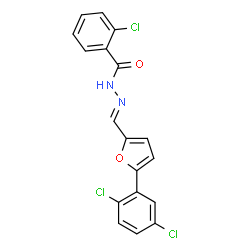 ChemSpider 2D Image | 2-Chloro-N'-{(E)-[5-(2,5-dichlorophenyl)-2-furyl]methylene}benzohydrazide | C18H11Cl3N2O2