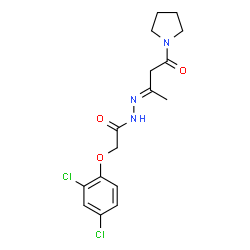 ChemSpider 2D Image | 2-(2,4-Dichlorophenoxy)-N'-[(2E)-4-oxo-4-(1-pyrrolidinyl)-2-butanylidene]acetohydrazide | C16H19Cl2N3O3
