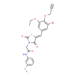 ChemSpider 2D Image | 2-{(5Z)-5-[3-Bromo-5-ethoxy-4-(2-propyn-1-yloxy)benzylidene]-2,4-dioxo-1,3-thiazolidin-3-yl}-N-[3-(methylsulfanyl)phenyl]acetamide | C24H21BrN2O5S2