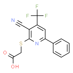 ChemSpider 2D Image | {[3-Cyano-6-phenyl-4-(trifluoromethyl)-2-pyridinyl]sulfanyl}acetic acid | C15H9F3N2O2S