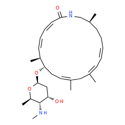 ChemSpider 2D Image | (3Z,5Z,7S,8S,10Z,13Z,15Z,19S)-7,11,13,19-Tetramethyl-2-oxoazacycloicosa-3,5,10,13,15-pentaen-8-yl 2,4,6-trideoxy-4-(methylamino)-beta-D-ribo-hexopyranoside | C30H48N2O4