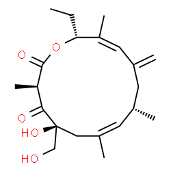 ChemSpider 2D Image | (3R,5S,7Z,9S,12Z,14R)-14-Ethyl-5-hydroxy-5-(hydroxymethyl)-3,7,9,13-tetramethyl-11-methyleneoxacyclotetradeca-7,12-diene-2,4-dione | C21H32O5