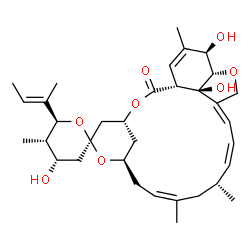 ChemSpider 2D Image | (1'R,2S,4S,4'R,5S,6S,8'R,10'Z,13'R,14'Z,16'Z,20'S,21'R,24'R)-6-[(2E)-2-Buten-2-yl]-4,21',24'-trihydroxy-5,11',13',22'-tetramethyl-3,4,5,6-tetrahydro-2'H-spiro[pyran-2,6'-[3,7,19]trioxatetracyclo[15.6.
1.1~4,8~.0~20,24~]pentacosa[10,14,16,22]tetraen]-2'-one | C34H48O8