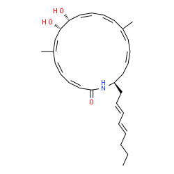 ChemSpider 2D Image | (3Z,5Z,7Z,9S,10R,11Z,13Z,15Z,17Z,20R)-9,10-Dihydroxy-7,15-dimethyl-20-[(2E,4E)-2,4-octadien-1-yl]azacycloicosa-3,5,7,11,13,15,17-heptaen-2-one | C29H39NO3