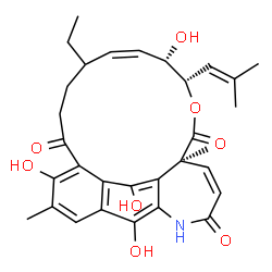 ChemSpider 2D Image | (10Z,12S,13S,16S)-9-Ethyl-4,12,23,25-tetrahydroxy-3,16-dimethyl-13-(2-methyl-1-propen-1-yl)-14-oxa-20-azatetracyclo[19.3.1.0~5,24~.0~16,22~]pentacosa-1(24),2,4,10,17,21(25),22-heptaene-6,15,19-trione | C31H35NO8