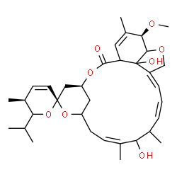 ChemSpider 2D Image | (2S,4'S,5S,10'Z,14'Z,16'Z,21'R)-12',24'-Dihydroxy-6-isopropyl-21'-methoxy-5,11',13',22'-tetramethyl-5,6-dihydro-2'H-spiro[pyran-2,6'-[3,7,19]trioxatetracyclo[15.6.1.1~4,8~.0~20,24~]pentacosa[10,14,16,
22]tetraen]-2'-one | C34H48O8