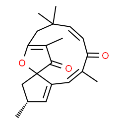 ChemSpider 2D Image | (3R,6Z,9Z)-3,7,11,11,14-Pentamethyl-16-oxatricyclo[11.2.1.0~1,5~]hexadeca-4,6,9,13-tetraene-8,15-dione | C20H24O3