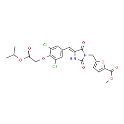 ChemSpider 2D Image | Methyl 5-({(4Z)-4-[3,5-dichloro-4-(2-isopropoxy-2-oxoethoxy)benzylidene]-2,5-dioxo-1-imidazolidinyl}methyl)-2-furoate | C22H20Cl2N2O8