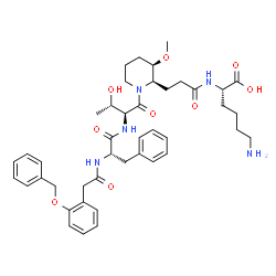 ChemSpider 2D Image | N~2~-{3-[(2R,3R)-1-(N-{[2-(Benzyloxy)phenyl]acetyl}-L-phenylalanyl-L-allothreonyl)-3-methoxy-2-piperidinyl]propanoyl}-L-lysine | C43H57N5O9