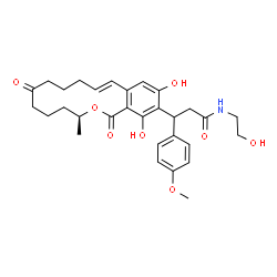 ChemSpider 2D Image | 3-[(3S,11E)-14,16-Dihydroxy-3-methyl-1,7-dioxo-3,4,5,6,7,8,9,10-octahydro-1H-2-benzoxacyclotetradecin-15-yl]-N-(2-hydroxyethyl)-3-(4-methoxyphenyl)propanamide | C30H37NO8