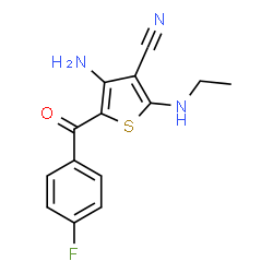 ChemSpider 2D Image | 4-Amino-2-(ethylamino)-5-(4-fluorobenzoyl)-3-thiophenecarbonitrile | C14H12FN3OS