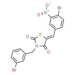 ChemSpider 2D Image | (5Z)-3-(3-Bromobenzyl)-5-(4-bromo-3-nitrobenzylidene)-1,3-thiazolidine-2,4-dione | C17H10Br2N2O4S