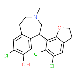 ChemSpider 2D Image | (5S)-8-Chloro-5-(5,6-dichloro-2,3-dihydro-1-benzofuran-7-yl)-3-methyl-2,3,4,5-tetrahydro-1H-3-benzazepin-7-ol | C19H18Cl3NO2