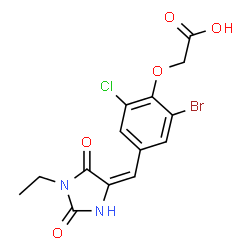 ChemSpider 2D Image | {2-Bromo-6-chloro-4-[(E)-(1-ethyl-2,5-dioxo-4-imidazolidinylidene)methyl]phenoxy}acetic acid | C14H12BrClN2O5