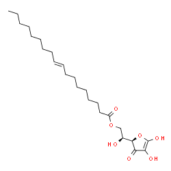 ChemSpider 2D Image | 6-O-[(9E)-9-Octadecenoyl]-L-threo-hex-1-enofuranos-3-ulose | C24H40O7