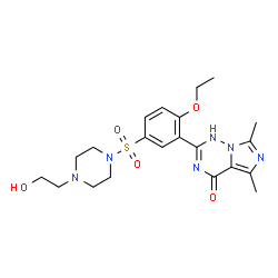 ChemSpider 2D Image | 2-(2-ethoxy-5-{[4-(2-hydroxyethyl)piperazin-1-yl]sulfonyl}phenyl)-5,7-dimethylimidazo[5,1-f][1,2,4]triazin-4-ol | C21H28N6O5S