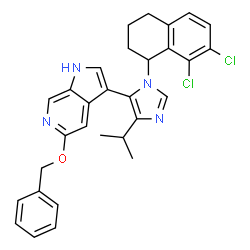 ChemSpider 2D Image | 5-(Benzyloxy)-3-[1-(7,8-dichloro-1,2,3,4-tetrahydro-1-naphthalenyl)-4-isopropyl-1H-imidazol-5-yl]-1H-pyrrolo[2,3-c]pyridine | C30H28Cl2N4O
