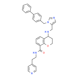 ChemSpider 2D Image | 4-({[1-(4-Biphenylylmethyl)-1H-imidazol-5-yl]methyl}amino)-N-[2-(4-pyridinyl)ethyl]-8-chromanecarboxamide | C34H33N5O2