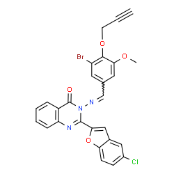 ChemSpider 2D Image | 3-{[3-Bromo-5-methoxy-4-(2-propyn-1-yloxy)benzylidene]amino}-2-(5-chloro-1-benzofuran-2-yl)-4(3H)-quinazolinone | C27H17BrClN3O4