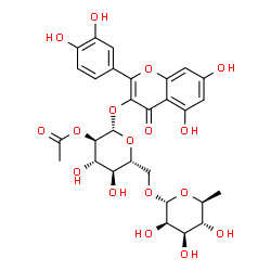 ChemSpider 2D Image | 2-(3,4-Dihydroxyphenyl)-5,7-dihydroxy-4-oxo-4H-chromen-3-yl 2-O-acetyl-6-O-(6-deoxy-alpha-L-mannopyranosyl)-beta-D-glucopyranoside | C29H32O17