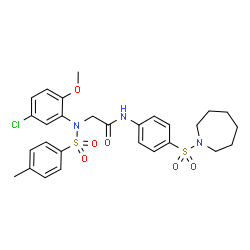 ChemSpider 2D Image | N-[4-(1-Azepanylsulfonyl)phenyl]-N~2~-(5-chloro-2-methoxyphenyl)-N~2~-[(4-methylphenyl)sulfonyl]glycinamide | C28H32ClN3O6S2