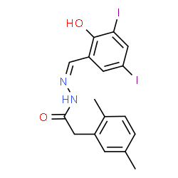 ChemSpider 2D Image | 2-(2,5-Dimethylphenyl)-N'-[(Z)-(2-hydroxy-3,5-diiodophenyl)methylene]acetohydrazide | C17H16I2N2O2