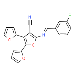 ChemSpider 2D Image | 5'-[(E)-(3-Chlorobenzylidene)amino]-2,2':3',2''-terfuran-4'-carbonitrile | C20H11ClN2O3