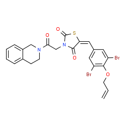 ChemSpider 2D Image | (5E)-5-[4-(Allyloxy)-3,5-dibromobenzylidene]-3-[2-(3,4-dihydro-2(1H)-isoquinolinyl)-2-oxoethyl]-1,3-thiazolidine-2,4-dione | C24H20Br2N2O4S