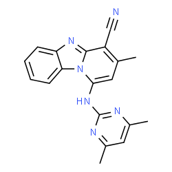 ChemSpider 2D Image | 1-[(4,6-Dimethyl-2-pyrimidinyl)amino]-3-methylpyrido[1,2-a]benzimidazole-4-carbonitrile | C19H16N6