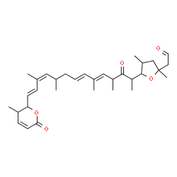ChemSpider 2D Image | {2,4-Dimethyl-5-[(5E,7E,11Z,13E)-4,6,10,12-tetramethyl-14-(3-methyl-6-oxo-3,6-dihydro-2H-pyran-2-yl)-3-oxo-5,7,11,13-tetradecatetraen-2-yl]tetrahydro-2-furanyl}acetaldehyde | C32H46O5