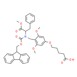 ChemSpider 2D Image | 5-[4-({[(9H-Fluoren-9-ylmethoxy)carbonyl](1-methoxy-1-oxo-3-phenyl-2-propanyl)amino}methyl)-3,5-dimethoxyphenoxy]pentanoic acid | C39H41NO9