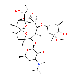 ChemSpider 2D Image | (1R,3R,4R,7R,8S,9S,10R,11R,15R)-10-({(2S,3R,4S,6R)-3-Hydroxy-4-[isopropyl(methyl)amino]-6-methyltetrahydro-2H-pyran-2-yl}oxy)-8-{[(2R,4R,5S,6S)-5-hydroxy-4-methoxy-4,6-dimethyltetrahydro-2H-pyran-2-yl
]oxy}-3-[(1R)-1-hydroxypropyl]-3,7,9,11,13,15-hexamethyl-2,5,14-trioxatricyclo[9.2.1.1~1,4~]pentadecan-6-one | C39H69NO12