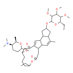 ChemSpider 2D Image | 13-{[(5R,6R)-5-(Dimethylamino)-6-methyltetrahydro-2H-pyran-2-yl]oxy}-9-ethyl-4,14-dimethyl-7,15-dioxo-2,3,3a,5a,5b,6,7,9,10,11,12,13,14,15,16a,16b-hexadecahydro-1H-as-indaceno[3,2-d]oxacyclododecin-2-
yl (5S)-5-ethyl-2,3,4-tri-O-methylpentopyranoside | C43H69NO10