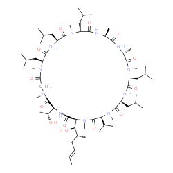 ChemSpider 2D Image | (3S,6S,9S,12R,15S,18S,21S,24S,30S,33S)-30-(1-hydroxyethyl)-33-[(E,1R,2R)-1-hydroxy-2-methyl-hex-4-enyl]-6,9,18,21,24-pentaisobutyl-3-isopropyl-1,4,10,12,15,19,25,28-octamethyl-1,4,7,10,13,16,19,22,25,28,31-undecazacyclotritriacontane-2,5,8,11,14,17,20,23,26,29,32-undecone | C62H111N11O13