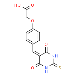 ChemSpider 2D Image | {4-[(4,6-Dioxo-2-thioxotetrahydro-5(2H)-pyrimidinylidene)methyl]phenoxy}acetic acid | C13H10N2O5S