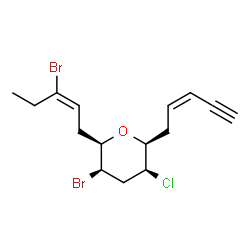 ChemSpider 2D Image | (2R,3R,5S,6S)-3-Bromo-2-[(2E)-3-bromo-2-penten-1-yl]-5-chloro-6-[(2Z)-2-penten-4-yn-1-yl]tetrahydro-2H-pyran | C15H19Br2ClO