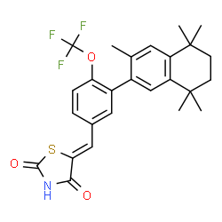 ChemSpider 2D Image | (5Z)-5-[3-(3,5,5,8,8-Pentamethyl-5,6,7,8-tetrahydro-2-naphthalenyl)-4-(trifluoromethoxy)benzylidene]-1,3-thiazolidine-2,4-dione | C26H26F3NO3S