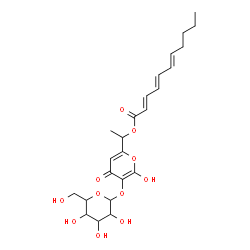 ChemSpider 2D Image | 1-[5-(Hexopyranosyloxy)-6-hydroxy-4-oxo-4H-pyran-2-yl]ethyl (2E,4E,6E)-2,4,6-undecatrienoate | C24H32O11