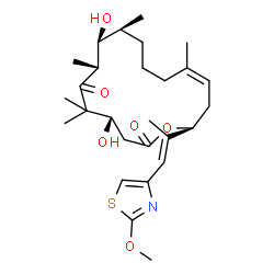 ChemSpider 2D Image | (4S,7R,8S,9S,13Z,16S)-4,8-Dihydroxy-16-[(1E)-1-(2-methoxy-1,3-thiazol-4-yl)-1-propen-2-yl]-5,5,7,9,13-pentamethyloxacyclohexadec-13-ene-2,6-dione | C27H41NO6S