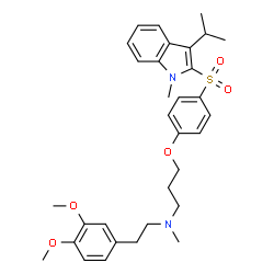 ChemSpider 2D Image | N-[2-(3,4-Dimethoxyphenyl)ethyl]-3-{4-[(3-isopropyl-1-methyl-1H-indol-2-yl)sulfonyl]phenoxy}-N-methyl-1-propanamine | C32H40N2O5S