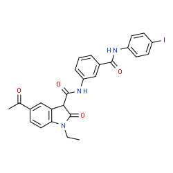 ChemSpider 2D Image | 5-Acetyl-1-ethyl-N-{3-[(4-iodophenyl)carbamoyl]phenyl}-2-oxo-3-indolinecarboxamide | C26H22IN3O4