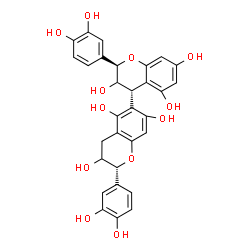 ChemSpider 2D Image | (2R,2'R,4S)-2,2'-Bis(3,4-dihydroxyphenyl)-3,3',4,4'-tetrahydro-2H,2'H-4,6'-bichromene-3,3',5,5',7,7'-hexol | C30H26O12