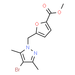 ChemSpider 2D Image | Methyl 5-[(4-bromo-3,5-dimethyl-1H-pyrazol-1-yl)methyl]-2-furoate | C12H13BrN2O3